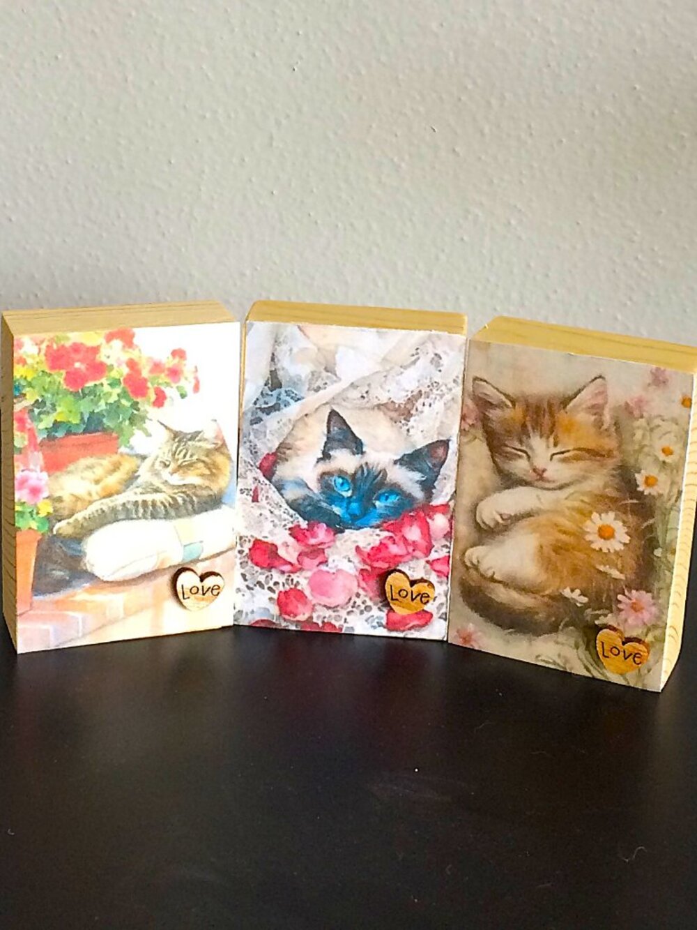 3" Desk Shelf Decor-set of 3 Cats-New-Handmade tiered tray